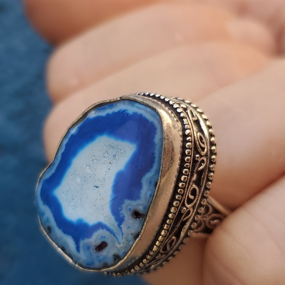 New Solar Quartz Agate Druzy 925 Silver Ring. - Picture 5 of 16